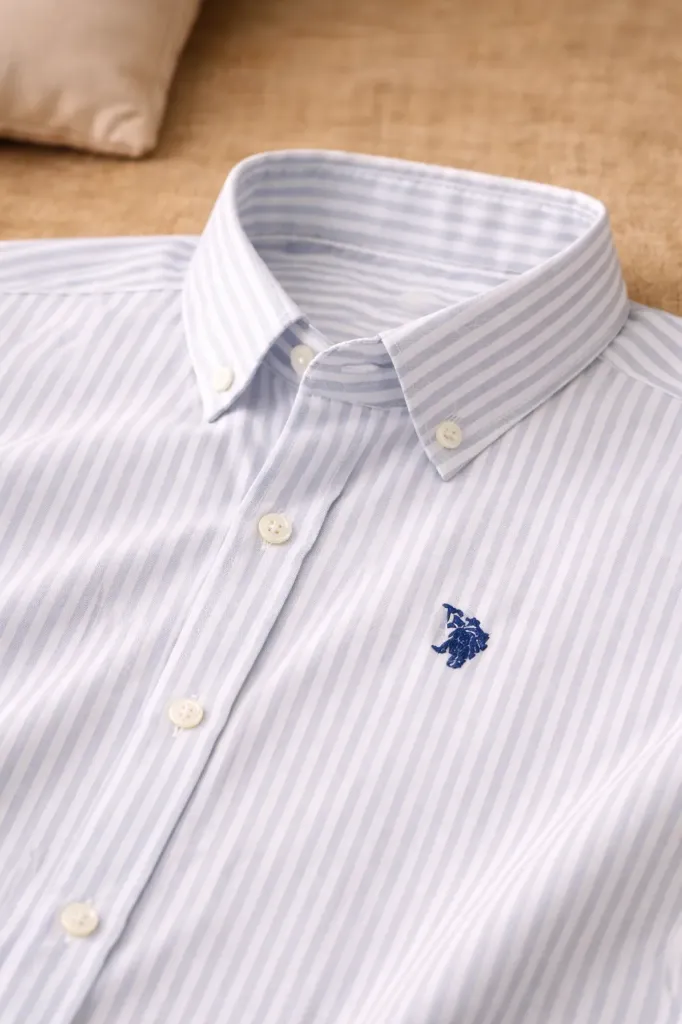 [MS-SH-1004-M] U.S. Polo Fine Stripe Shirt (M, SKY BLUE)