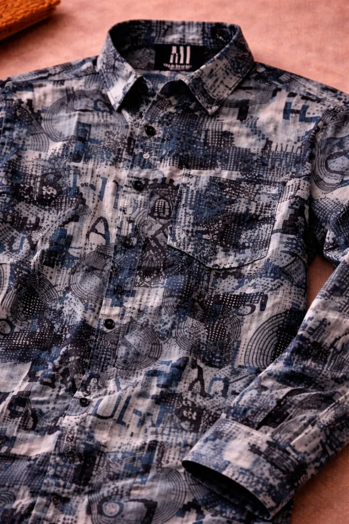 [MS-SH-1025-M] Stone Gray Graphic Shirt (M, STEEL GREY)