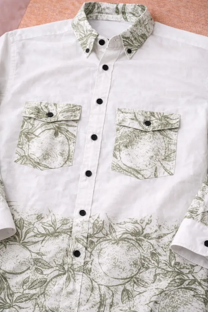 [MS-SH-1030-M] Off White Leaf Print Shirt (M)