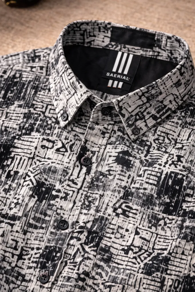 [MS-SH-1033-M] Grey Abstract Line Shirt (M)