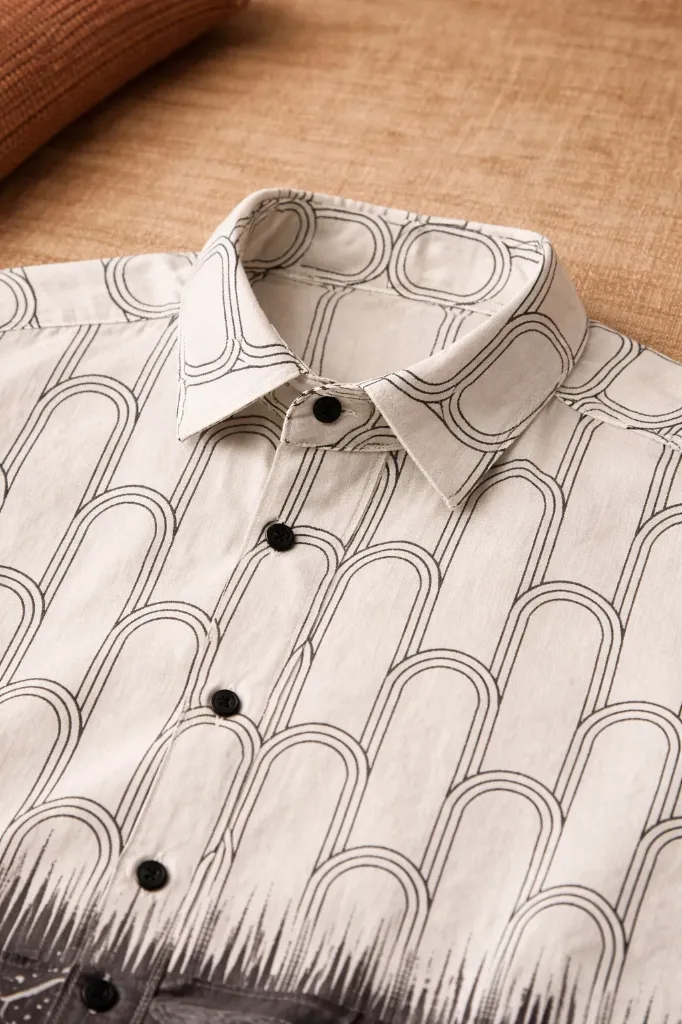 [MS-SH-1036-M] Beige Linear Loop Pattern Shirt (M)