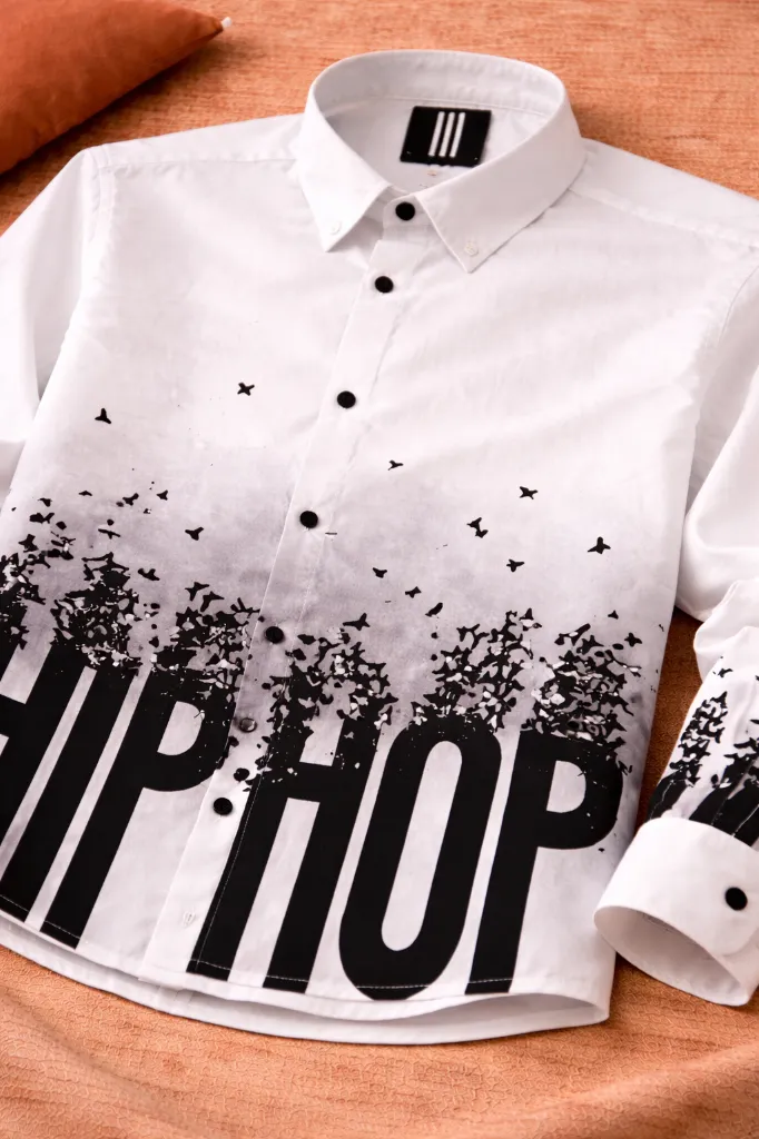[MS-SH-1052-M] White Butterfly Print Shirt (M)