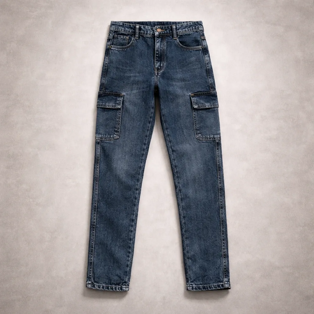 [MS-CJ-DW-01] Mode Square Men’s Cargo Denim Jeans (28, Dark Wash)