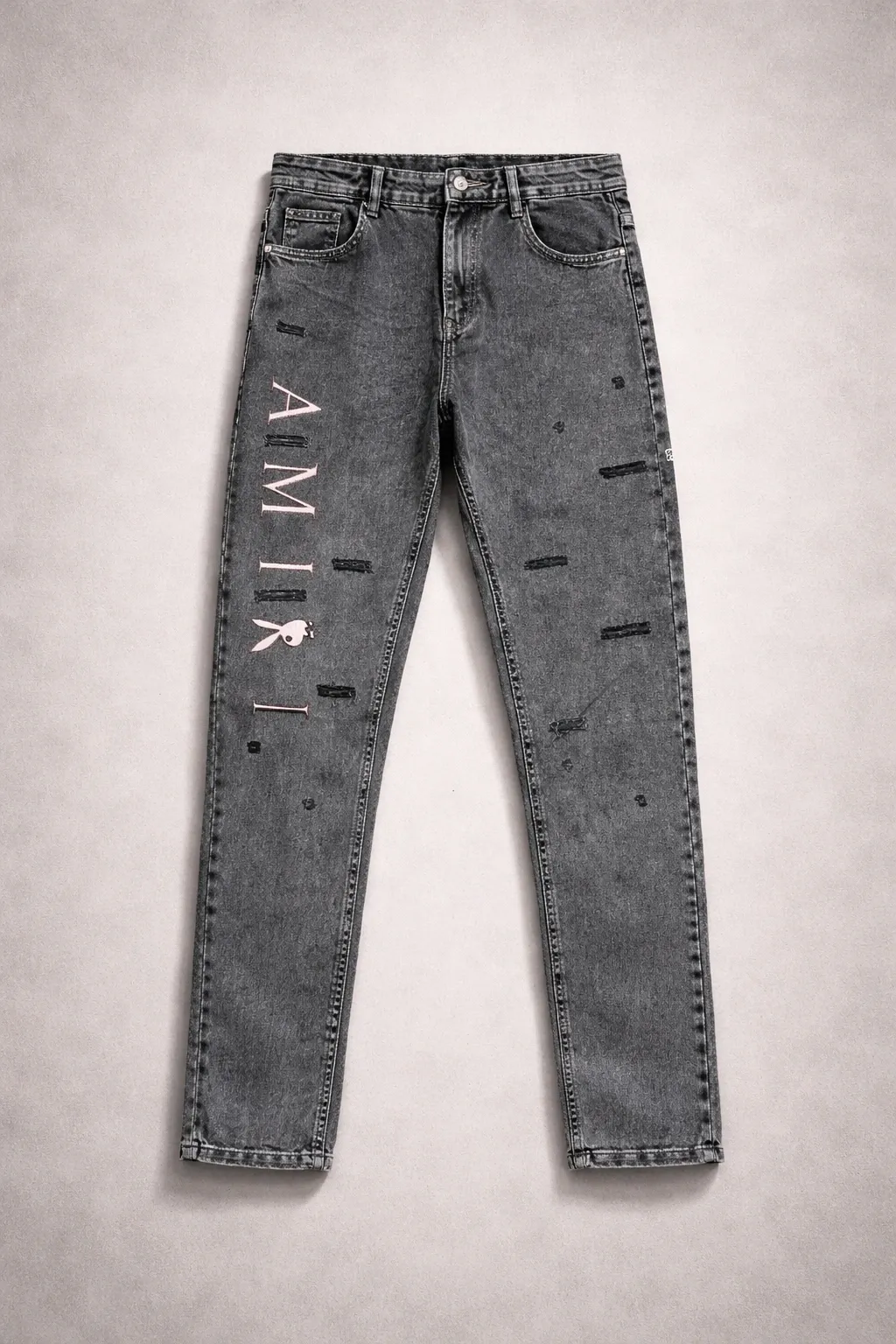 [MS-CJ-DW-11] Mode Square Men’s Distressed Denim Jeans (28, Stone Washed)