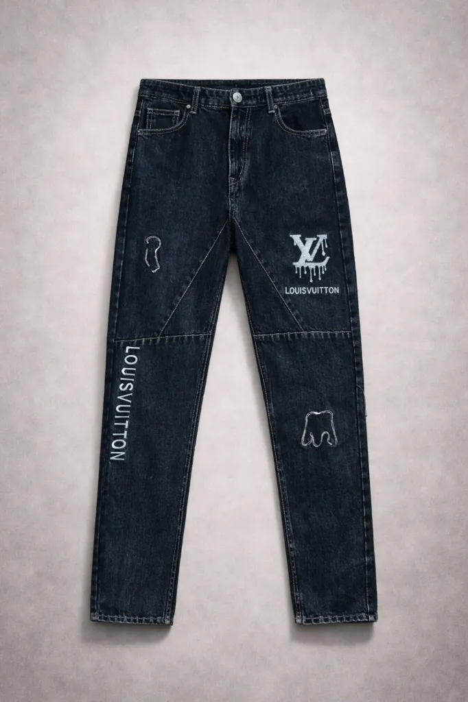 [MS-CJ-DW-20] Mode Square Men’s Graphic Denim Jeans (28, Dark Wash)