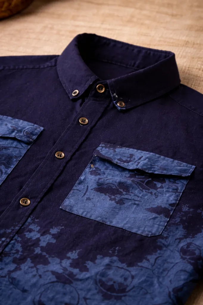 [MS-SH-1001-M] Dark Navy Abstract Panel Shirt (M)
