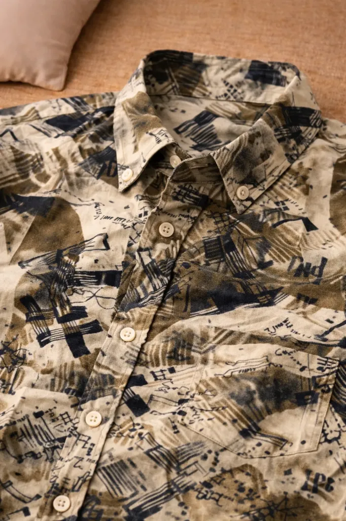 [MS-SH-1005-M] Beige Brush Print Shirt (M)