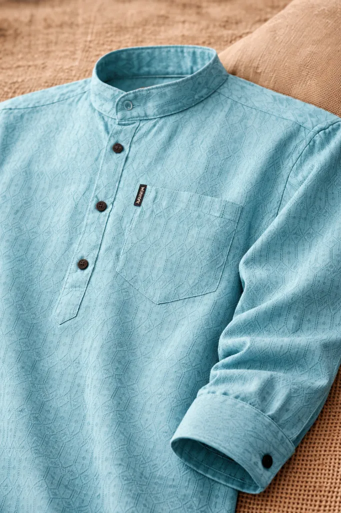 [MS-KT-1007-M] Men's Aqua Green Textured Kurta (M)