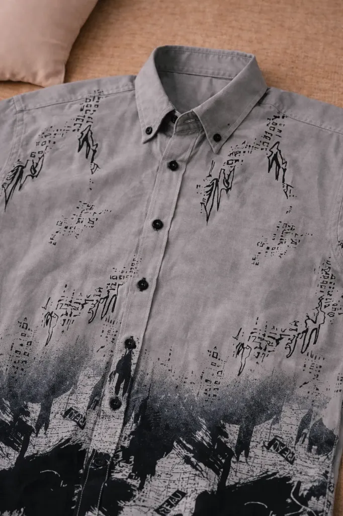 [MS-SH-1011-M] Mud Brown Urban Print Shirt (M)