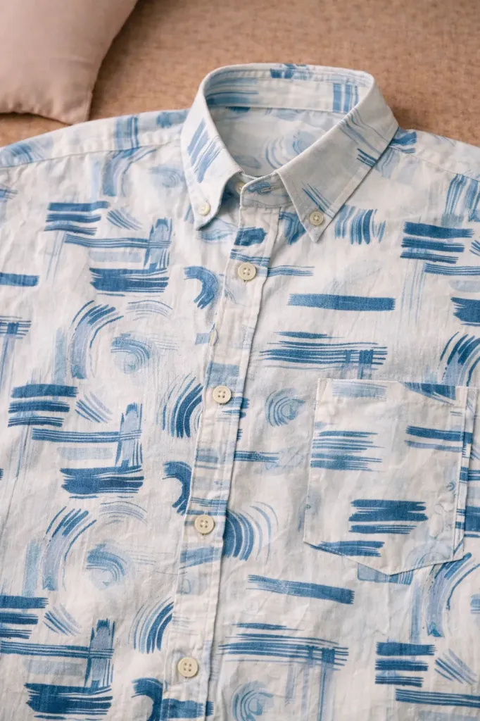 [MS-SH-1017-M] White Blue Abstract Shirt (M)