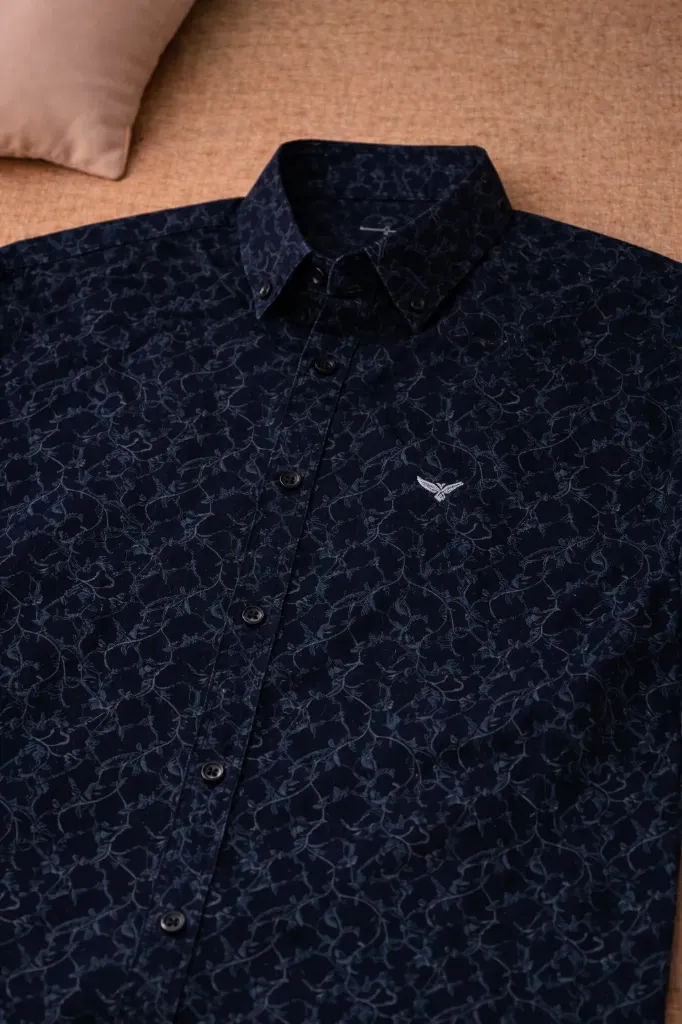[MS-SH-1019-M] Black Monogram Print Shirt (M)